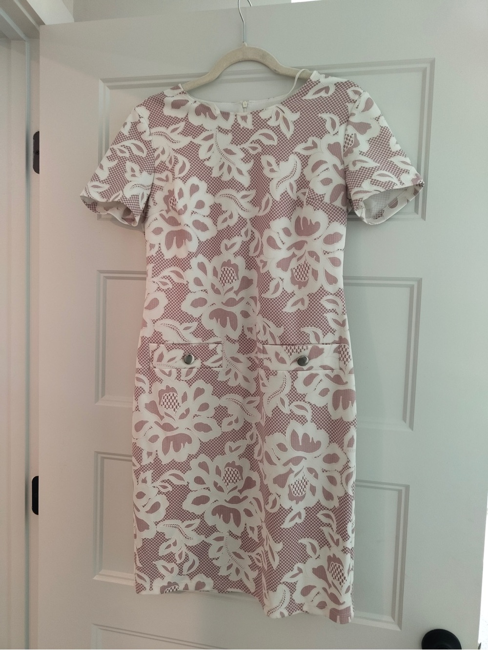 Enfocus Studio White Floral-Overlay Pink Shift Dress